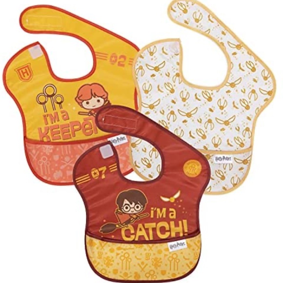 New 6-24m Harry Potter x Bumkins The Golden Snitch waterproof bibs. 3 pack. BNWT - Picture 1 of 7